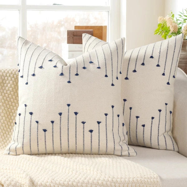 Boho Throw Pillow Covers 22x22 Set of 2 Neutral Woven Decorative Pillowcases ...