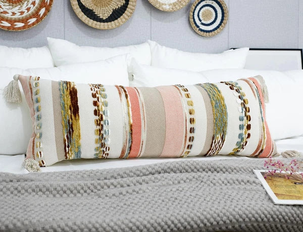 Boho Long Lumbar Throw Pillow Cover 14 x 36 Orange, Chenille Morocan Extra Lo...