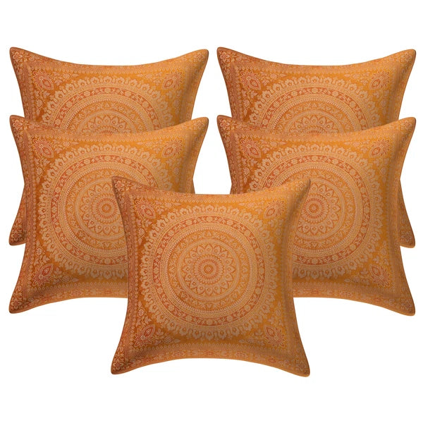 Ethnic Brocade Living Room Throw Pillow Covers Mustard Yellow 16x16 Traditional