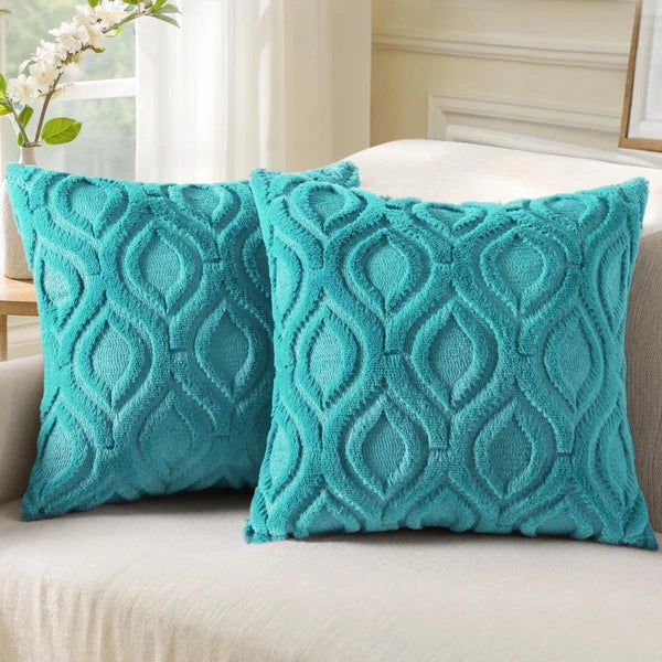 decorUhome Throw Pillow Covers 22x22 Inch Set of 2, Soft Plush Faux Wool Turq...