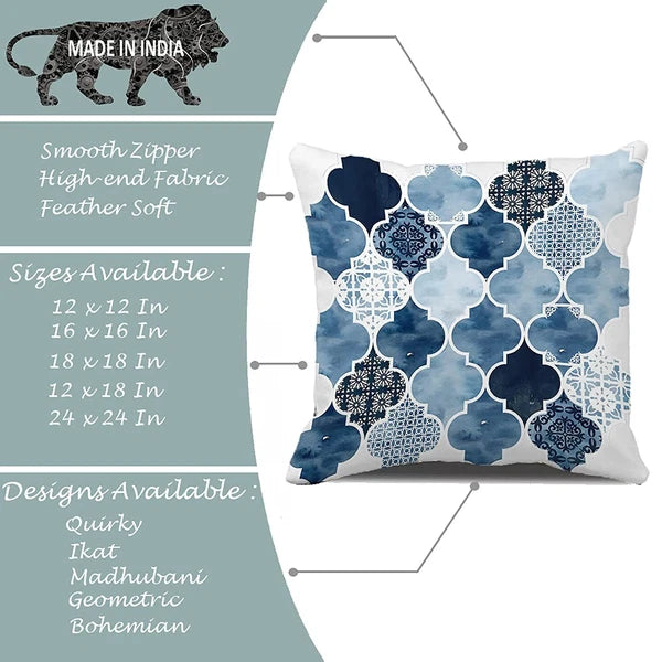 Floral Printed Canvas Cotton Premium Cushion Covers, Set of 5 ( 18 x 18 Inches )