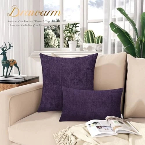 Throw Pillow Covers 16x16 Inches - Chenille 16" x 16" (Pack of 2) Purple