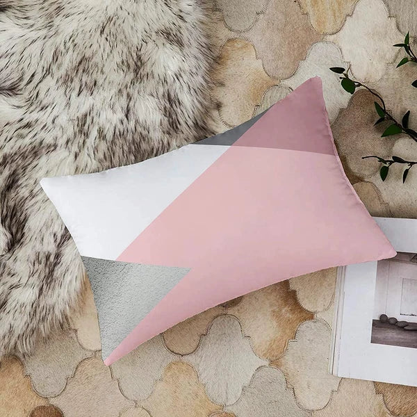 Pink & Grey Geometrical Printed Canvas Cotton Cushion Covers, Set of 2
