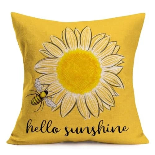 Hello Sunshine Summer Decorative Throw Pillow Covers Sunflower 18 x 18-Inch Hss