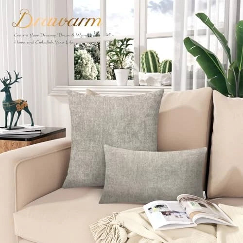 Throw Pillow Covers 22x22 Inches - Chenille Pillow 22" x 22" (Pack of 2) Taupe