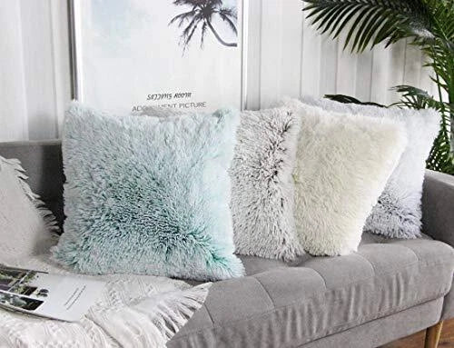 2 Packs Fluffy Plush Pillow Cover 22"x22", Fall Winter Home Decorative Luxury