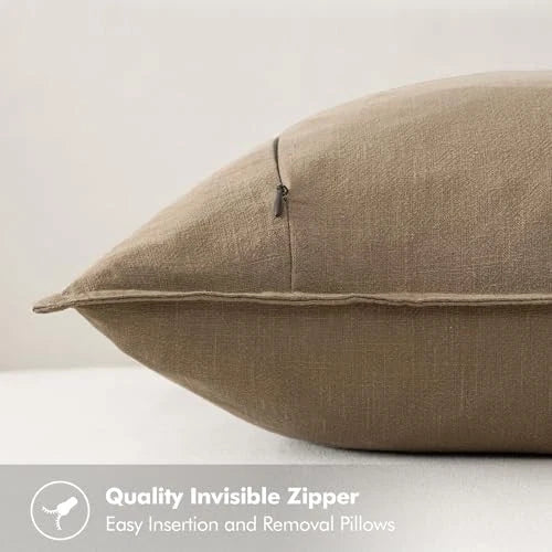 Decorative Linen Lumbar Pillow Covers 1x0 Inch 20" x 12" (Pack of 2) 2 Khaki