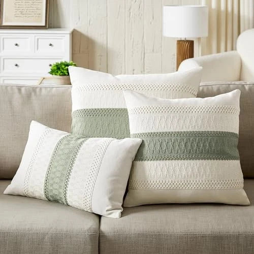2 Packs Cotton Boho Throw Pillow Covers 20" x 20" (Pack of 2) Contrast/Green