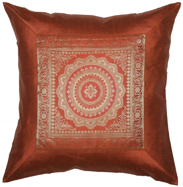 16" Indian Mandala Dupion Brocade Silk Ethnic Decor Cushion/Pillow Cover Sienna