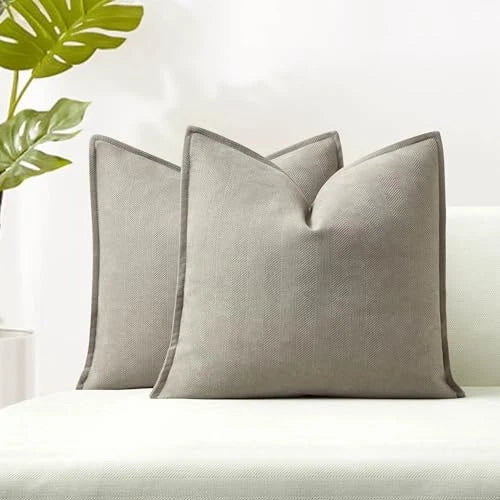 Herringbone Textured Throw Pillow Covers 22" x 22" (Pack of 2) Smoke Gray