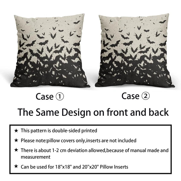 Halloween Bat Pillow Covers 16x16 Set of 2 Black Scary Pattern Print Hallowee...