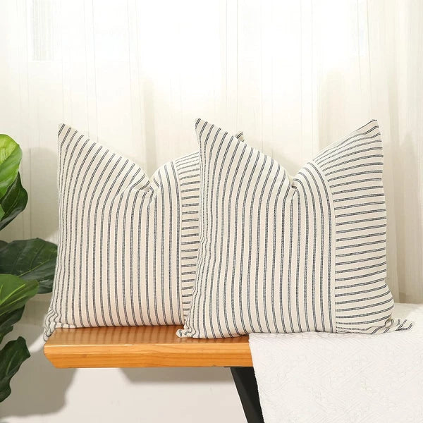 Black and Beige Patchwork Farmhouse Throw Pillows Covers 18 X 18 Inch, Pack of 2