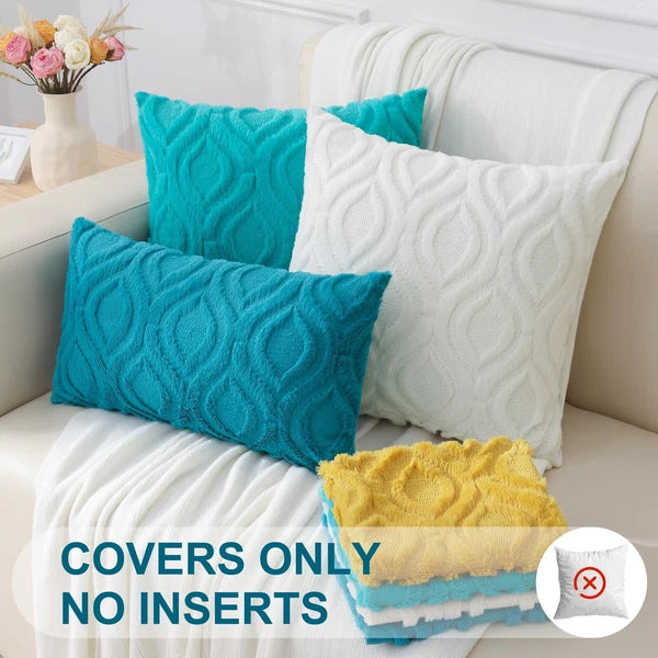 decorUhome Throw Pillow Covers 22x22 Inch Set of 2, Soft Plush Faux Wool Turq...