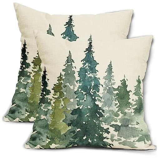 Pillow Covers 16x16 Set 16" x 16" (Pack of 2) Watercolor Dark Green Teal Tree