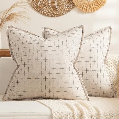 Decorative Burlap Linen Throw Pillows Covers 22x22 22" x 22" (Pack of 2) Beige