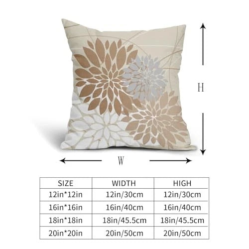 Light Brown Flower Pillow Covers 18" x 18" (Pack of 2) Light Brown Grey White