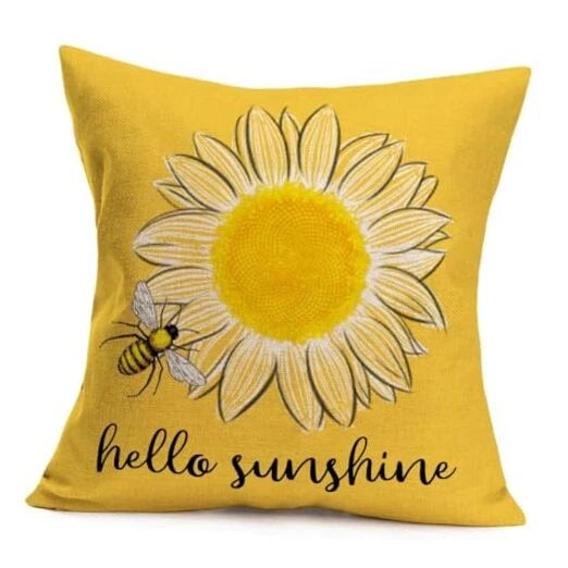 Hello Sunshine Summer Decorative Throw Pillow Covers Sunflower 18 x 18-Inch Hss
