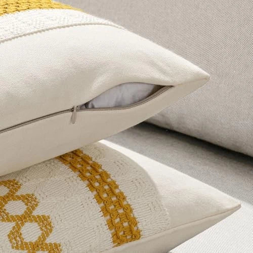 Set of 2 Boho Decorative Pillow Covers 18" x 18" (Pack of 2) Mustard Yellow