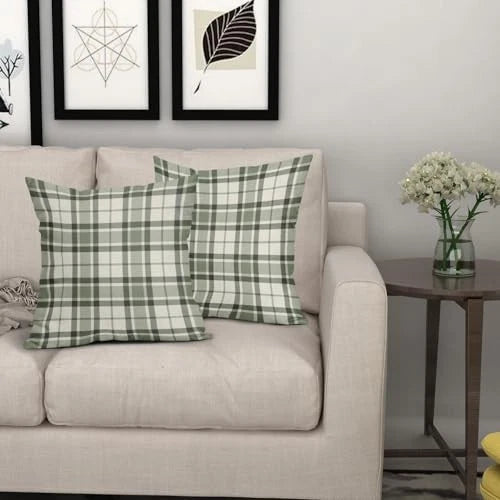 Plaid Pillow Covers 18x18 Set of 2 Grey Cream 18" x 18" (Pack of 2) Sage Green
