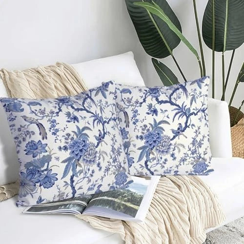 Chinoiserie Throw Pillow Covers Blue and 18" x 18" (Pack of 2) Blue Floral
