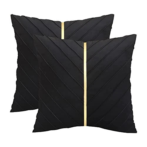 Velvet Throw Pillow Covers 16x16 inch Pack of 2 16" x 16" (Pack of 2) Black