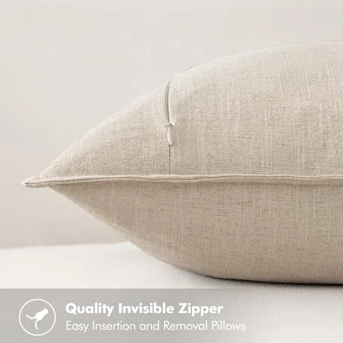 Decorative Linen Lumbar Pillow Covers 24" x 12" (Pack of 2) 2 Natural Beige