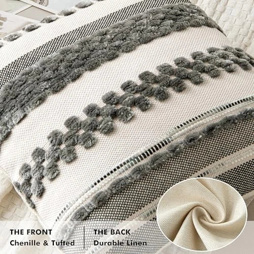 Boho Throw Pillow Covers Set of 2 18x18 Inch 18" x 18" (Pack of 2) Gray