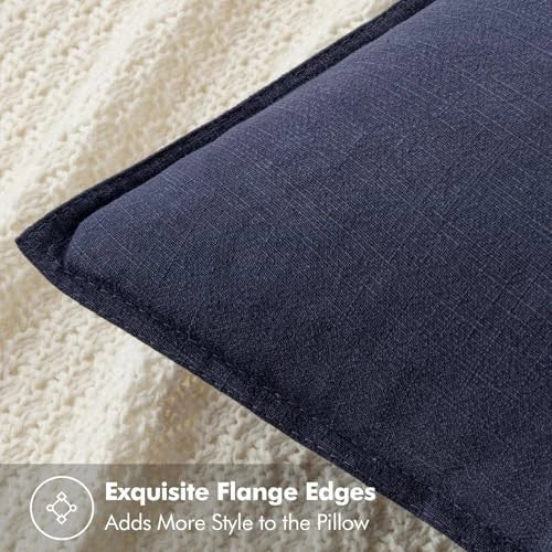 Decorative Linen Pillow Covers0x0 Inch Boho 20" x 20" (Pack of 2) 2 Navy