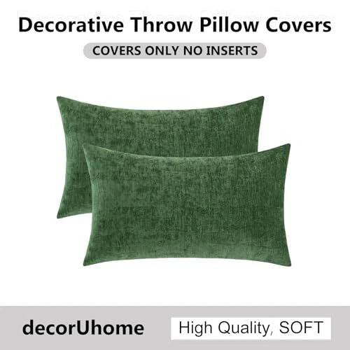 Couch Throw Pillow Covers 12x20 Set of 2, 12 x 20-Inch (Pack of 2) Moss Green