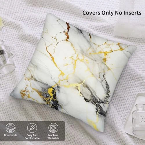 Marble Throw Pillows Covers 18"x18" Set of 2 18" x 18" (Pack of 2) Black Gold
