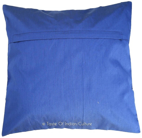 16" Ethnic Mandala Printed Dupioni Silk Brocade Cushion Cover Midnight Blue