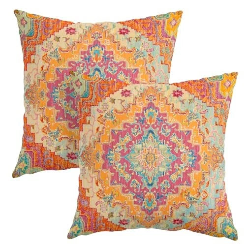 Chinoiserie Pillow Cover 18x18 Inch Set of 2 18" x 18" (Pack of 2) Orange Green