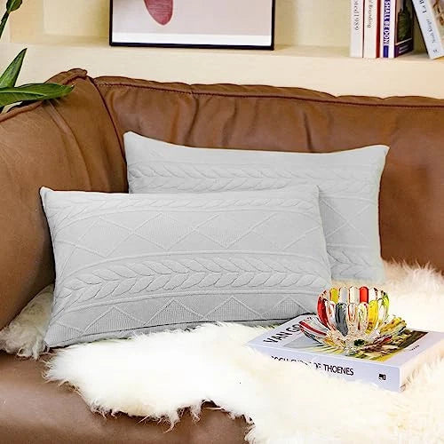 Set of 2 Grey Decorative Knit Throw Pillow Cover Soft Knit Pillow Case,