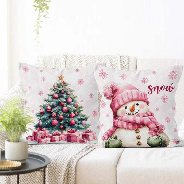 4pcs Xmas Snowman Pink Santa Claus Pillow Case Cushion Cover Sofa Home Decor