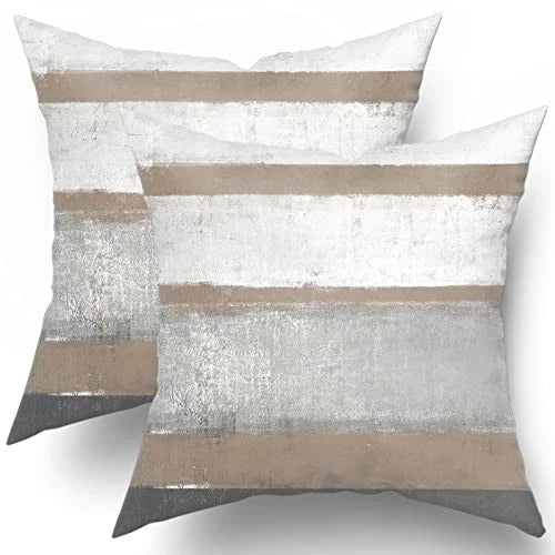 Brown Pillow Covers 18x18 Set of 2 18" x 18" (Pack of 2) Brown Grey Stripe