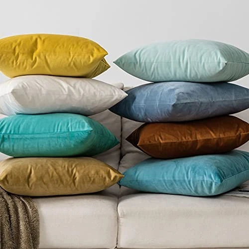 Couch Velvet Throw Pillow Covers 22x22 inch 22" x 22" (Pack of 2) Light Blue