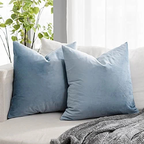 Couch Velvet Throw Pillow Covers 22x22 inch 22" x 22" (Pack of 2) Light Blue