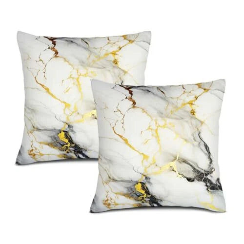 Marble Throw Pillows Covers 18"x18" Set of 2 18" x 18" (Pack of 2) Black Gold