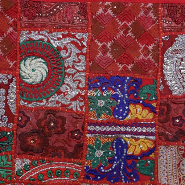 Red Cushion Cover Vintage Gypsy Handmade Bohemian Tribal Ethnic Hippie Pillow