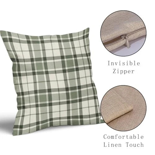 Plaid Pillow Covers 18x18 Set of 2 Grey Cream 18" x 18" (Pack of 2) Sage Green