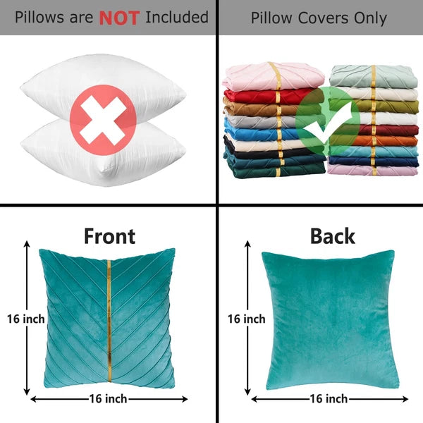 Tosleo Aqua Green Velvet Throw Pillow Covers 16X16 Inch Pack of 2 with Gold Leat