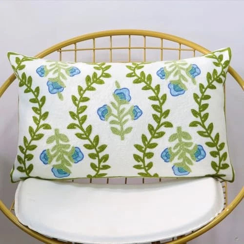 Set of 2 Embroidered Decorative Throw Pillow Covers Couch Blue Floral-lumbar