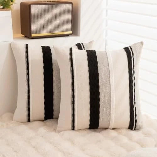 Boho Throw Pillow Covers 18x18 Set of 2 18" x 18" (Pack of 2) Black Stripe 2