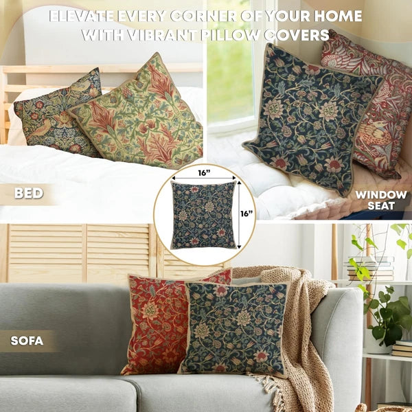 Charlotte Home Furnishings Throw Pillow Covers 16x16" Blue Flowers Farmhouse ...