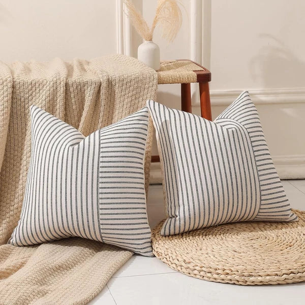 Black and Beige Patchwork Farmhouse Throw Pillows Covers 18 X 18 Inch, Pack of 2