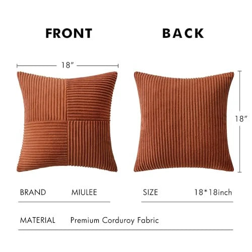 Corduroy Pillow Covers Pack of 2 Boho 18" x 18" (Pack of 2) Dark Rust