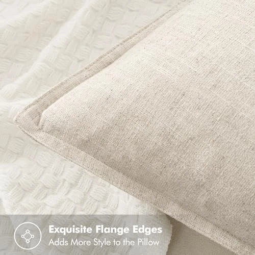 Decorative Linen Lumbar Pillow Covers 24" x 12" (Pack of 2) 2 Natural Beige