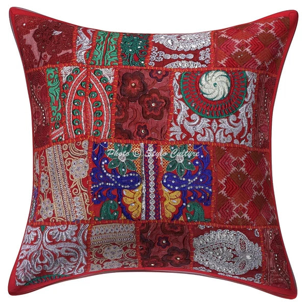 Red Cushion Cover Vintage Gypsy Handmade Bohemian Tribal Ethnic Hippie Pillow
