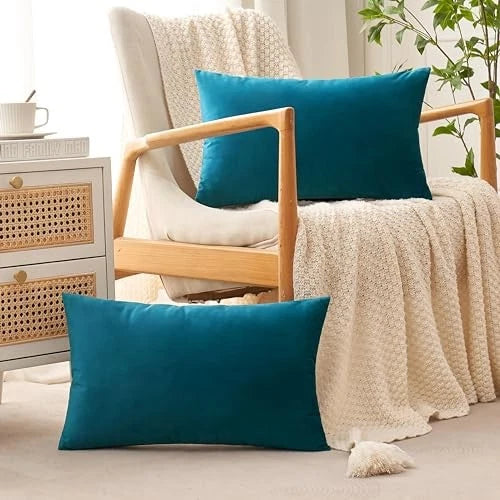 Pack of 2 Velvet Throw Pillow Covers 12x20 Inch 20" x 12" (Pack of 2) Teal