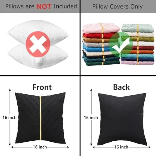 Velvet Throw Pillow Covers 16x16 inch Pack of 2 16" x 16" (Pack of 2) Black